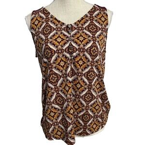 Late August Sleeveless Top Women’s Size Medium Medallion Print Blouse V Neck